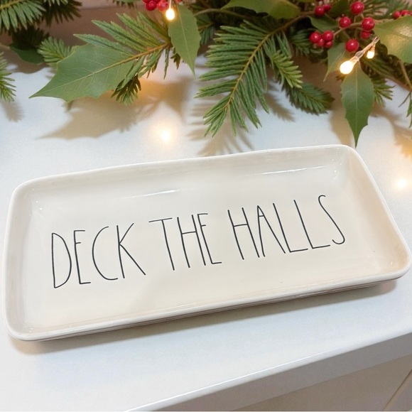 NEW Rae Dunn DECK THE HALLS Large Ceramic Serving Platter Rectangle Holidays - Picture 10 of 10
